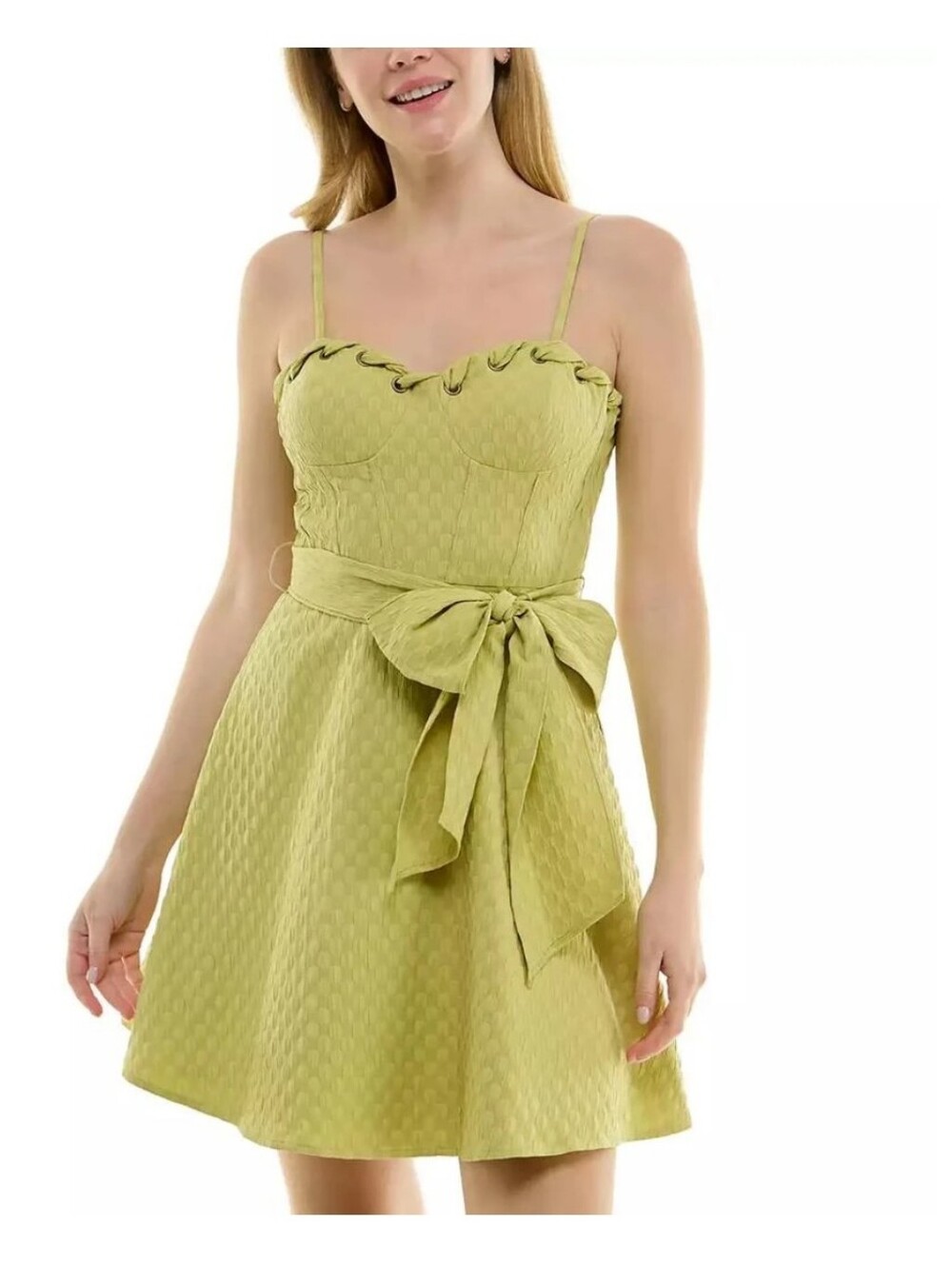 BCX NWT Lime Green Corset Mini Dress XL Lace Up Tie Waist Textured $129